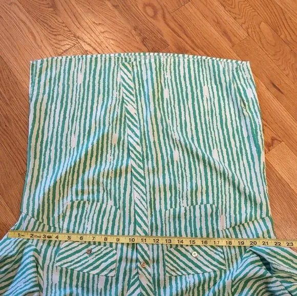 Notations Large Green‎ & White Vertical Striped Long Sleeve Button Down Shirt - Picture 7 of 11